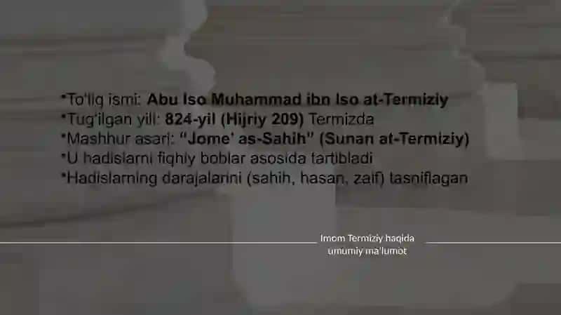 Imom Buxoriy va Imom Termiziyning hadis ilmiga qo'shgan hissalarini qiyosiy tahlili 4