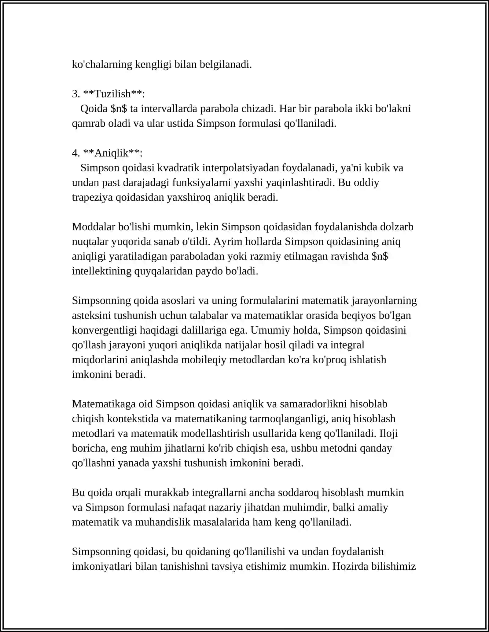 INTEGRALLARNI TAQRIBIY HISOBLASHDA SIMPSON FORMULASINING MATLAB DASTURIDAGI TADBIG'I 4