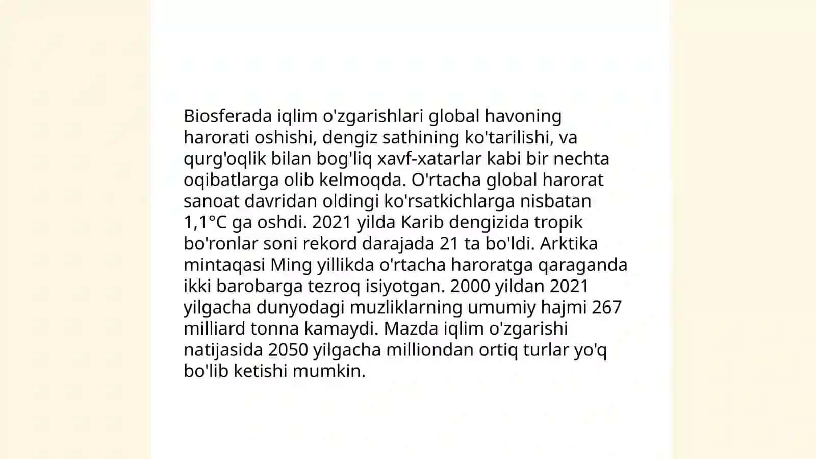 Biosfera va odam muammoli topshiriqlar viktorina savollar tayyorlash va taqdimotini o`tkazish 4