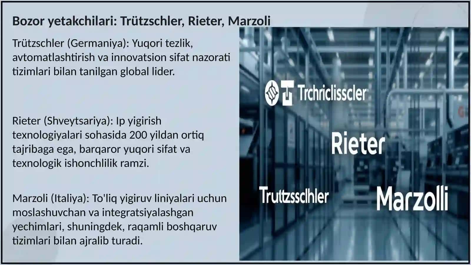 "TRUETZSCHLER", "RIETER", "MARZOLI" FIRMALARINING PILTALASH MASHINALARI QIYOSIY TAHLILI 4