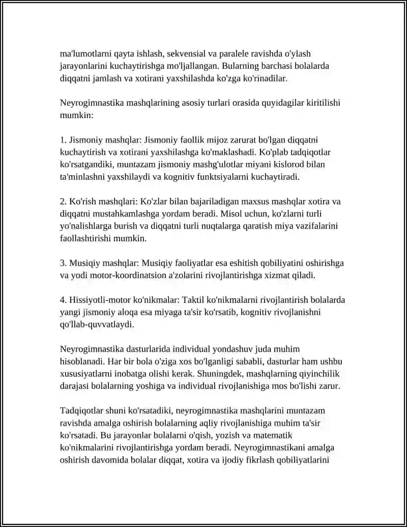NEYRIGIMNASTIKA MASHQLARNING BOLALARDA DIQQAT VA XOTIRA RIVOJIGA TASIRINI TADQIQ QILISH 4