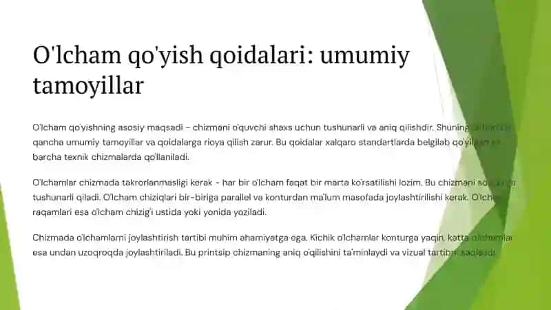 Chizmalarda O'lcham Qo'yish 4