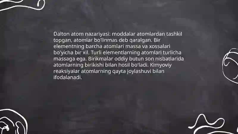 Atom molekulyar talimotning shakillanish bosqichlari. D. I. Mendeleyev davriy sistemasi 4