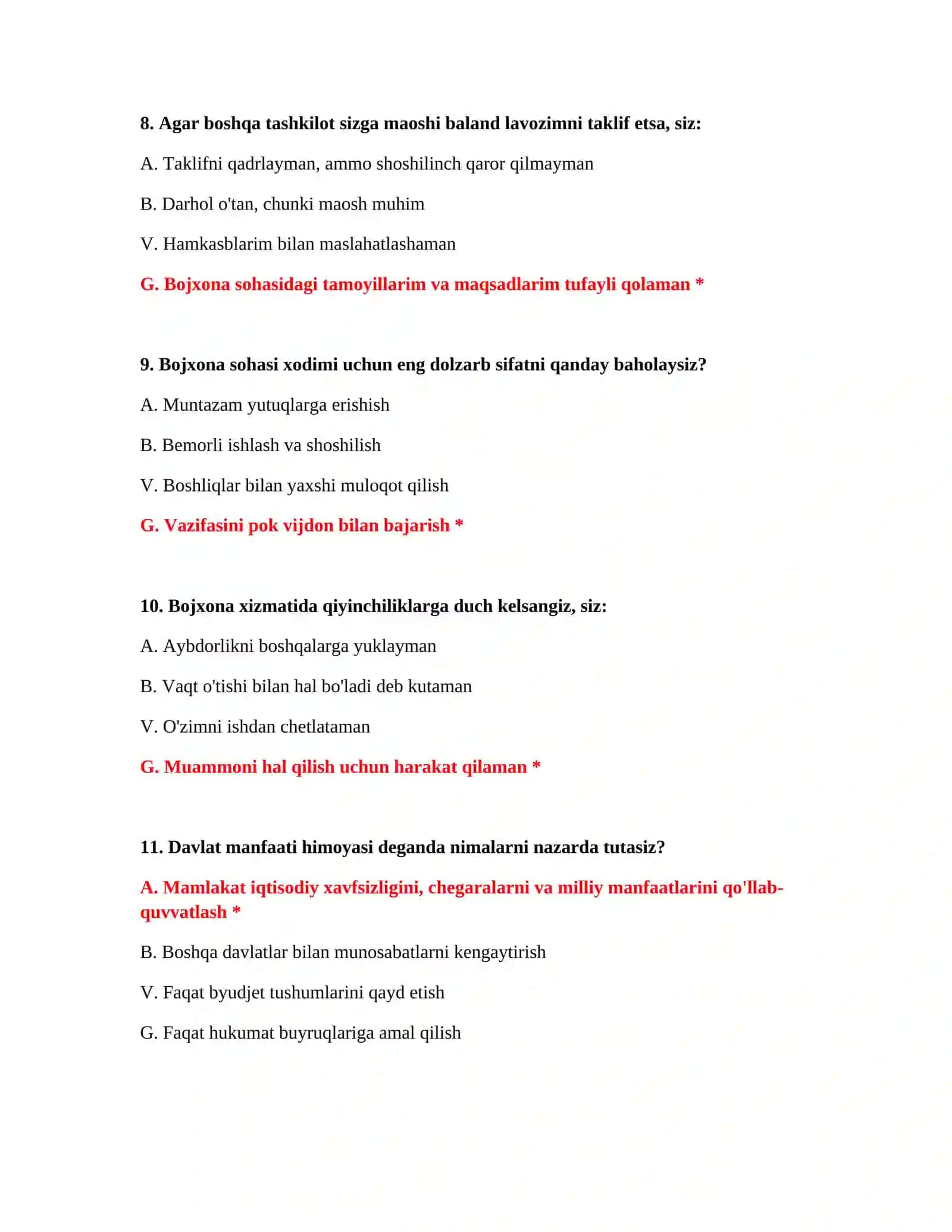 Bojxona imtihon savollarining javoblari 4