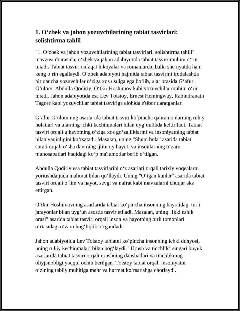 TABIATGA OID OʻZBEK VA JAHON YOZUVCHILARNING HIKOYALARI 4