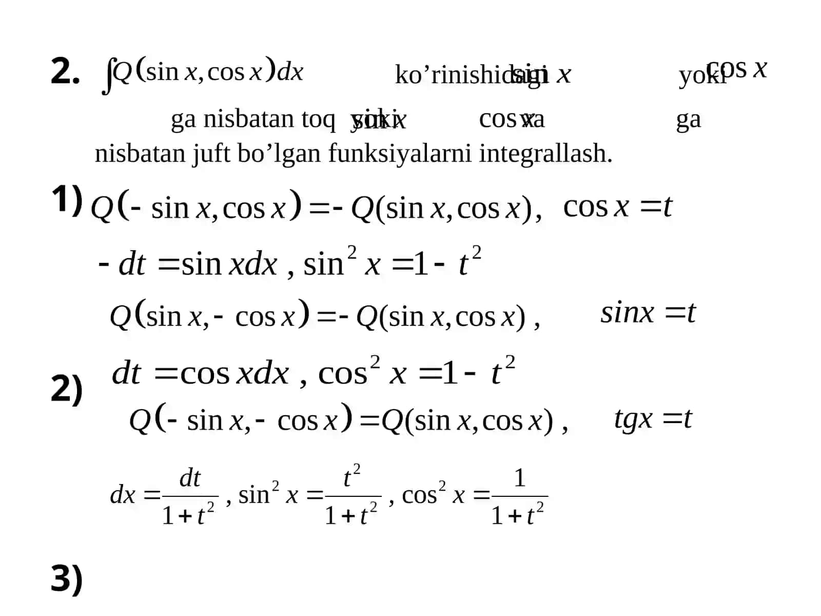 Trigonometrik va ratsional funksiyalarni integrallash 4