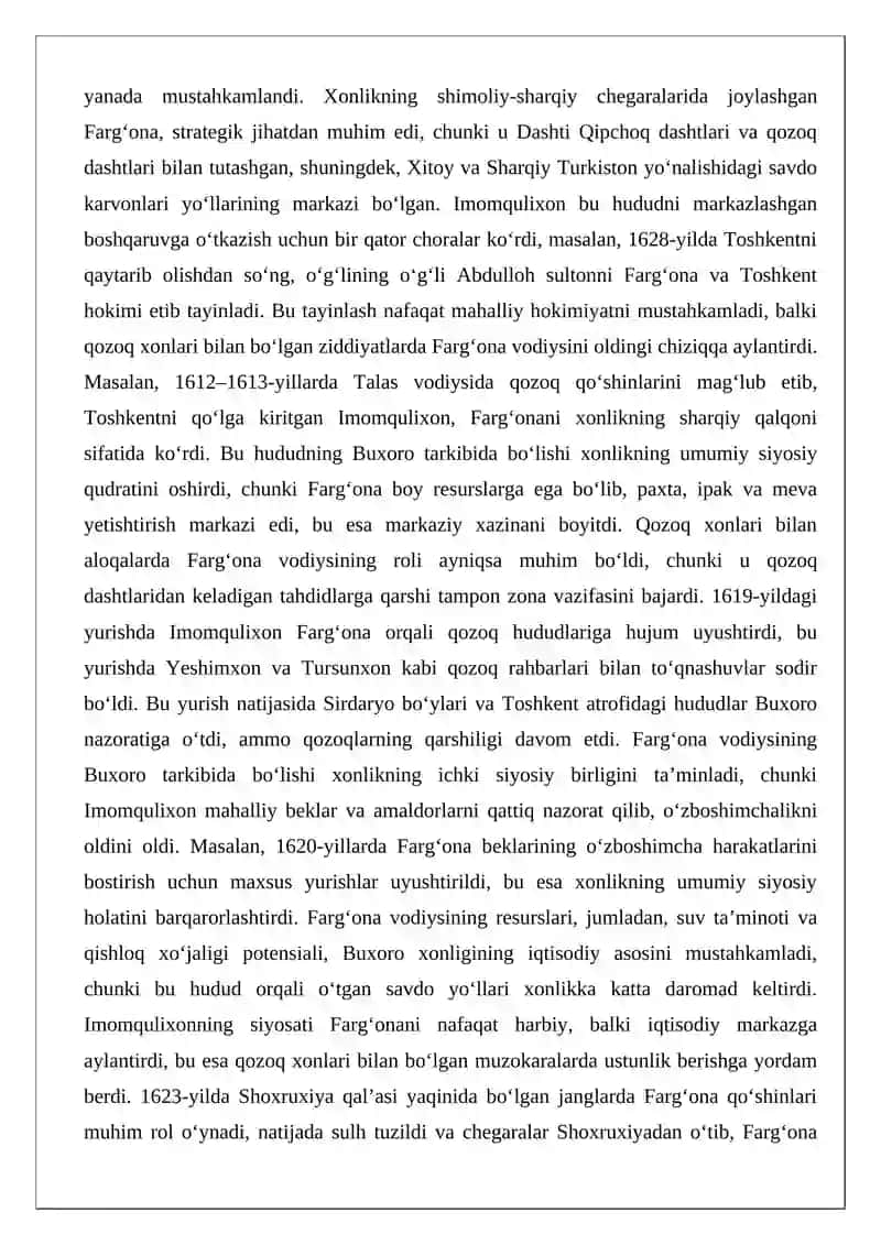 Imomqulixon davrida Farg‘ona vodiysi: Qozoq xonlari bilan aloqalar tahlili 4