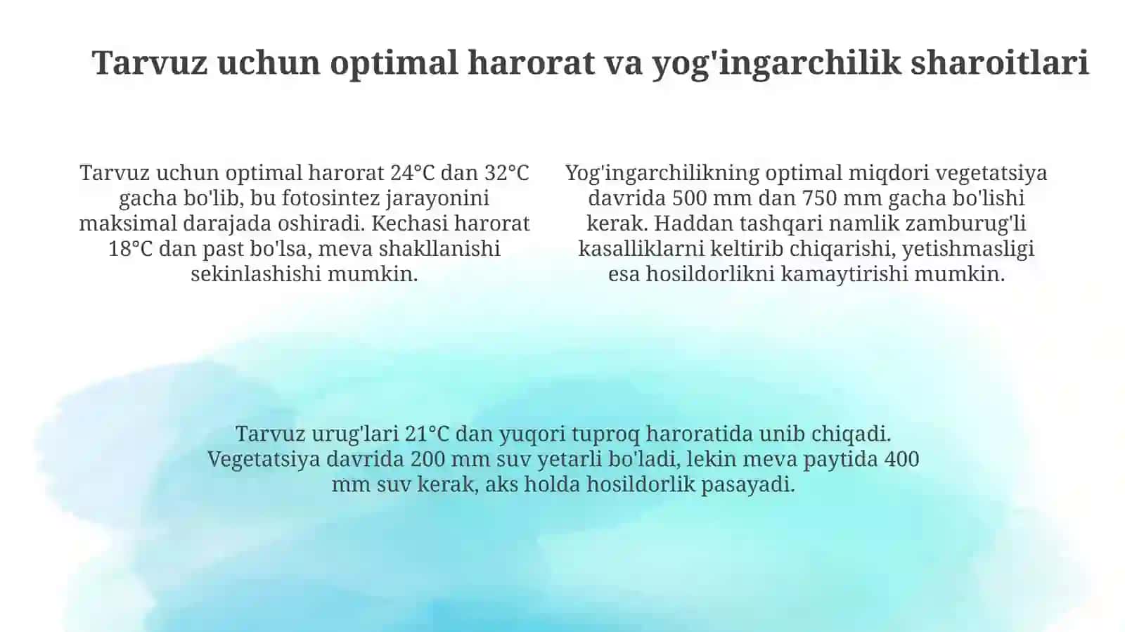 Ochiq-dala tarvuz yetishtirishdagi iqlimning ta’siri 4