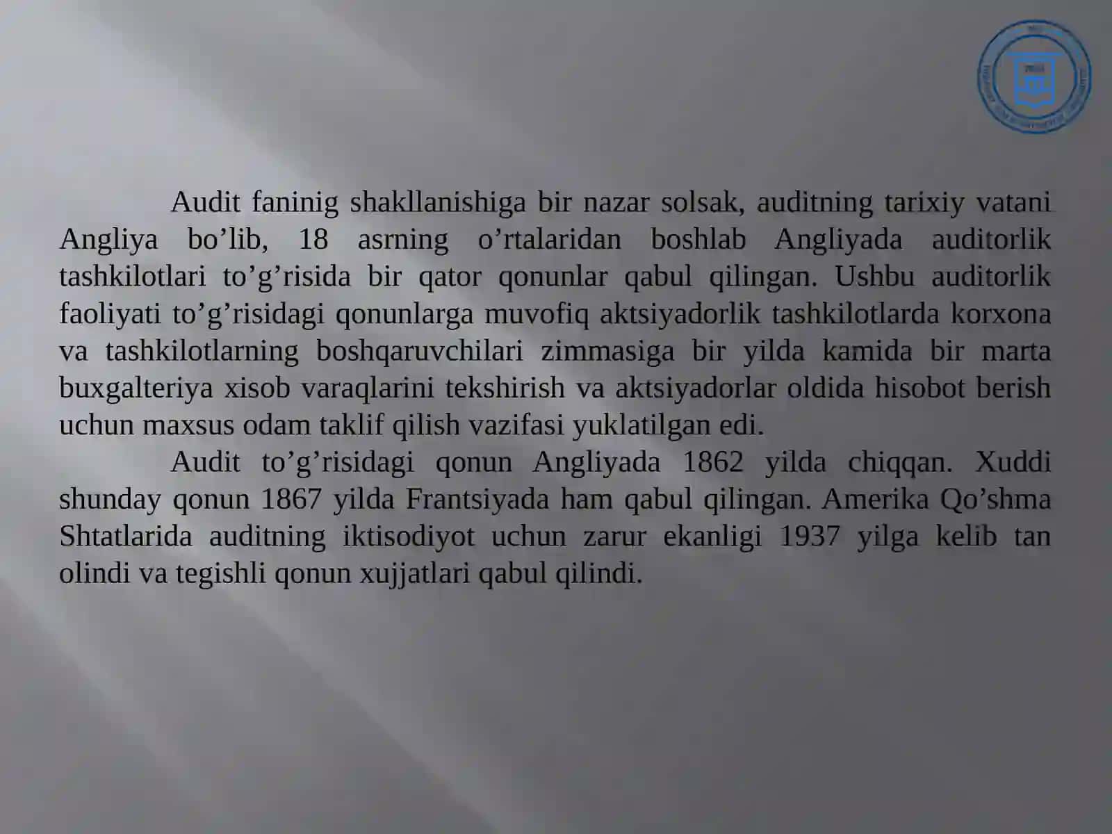 Bank auditini rivojlanish bosqichlari 4