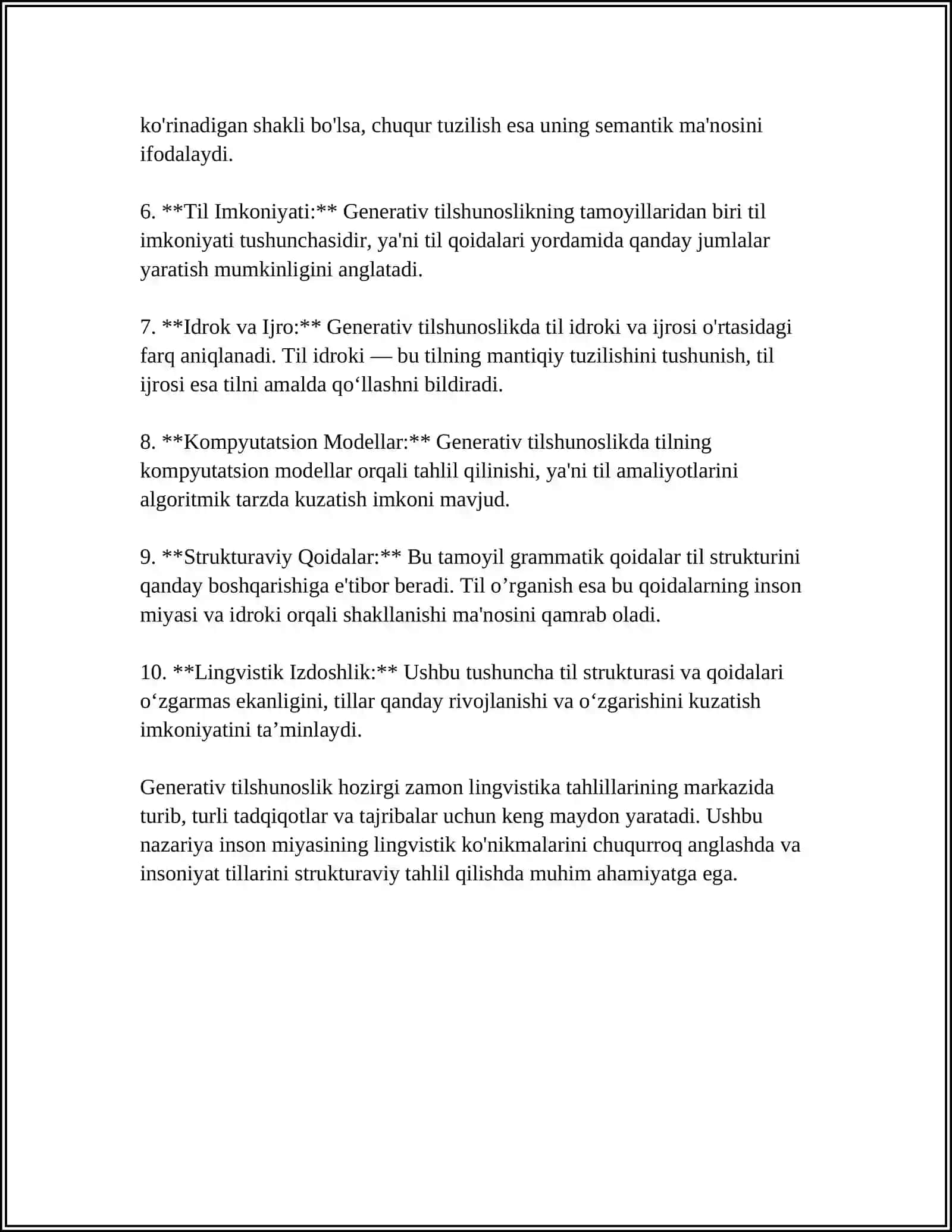 XX-XXI ASRLAR TILSHUNOSLIGINING ZAMONAVIY YO'NALISHLARI.GENERATIV,KOGNITIV TILSHUNOSLIK 4