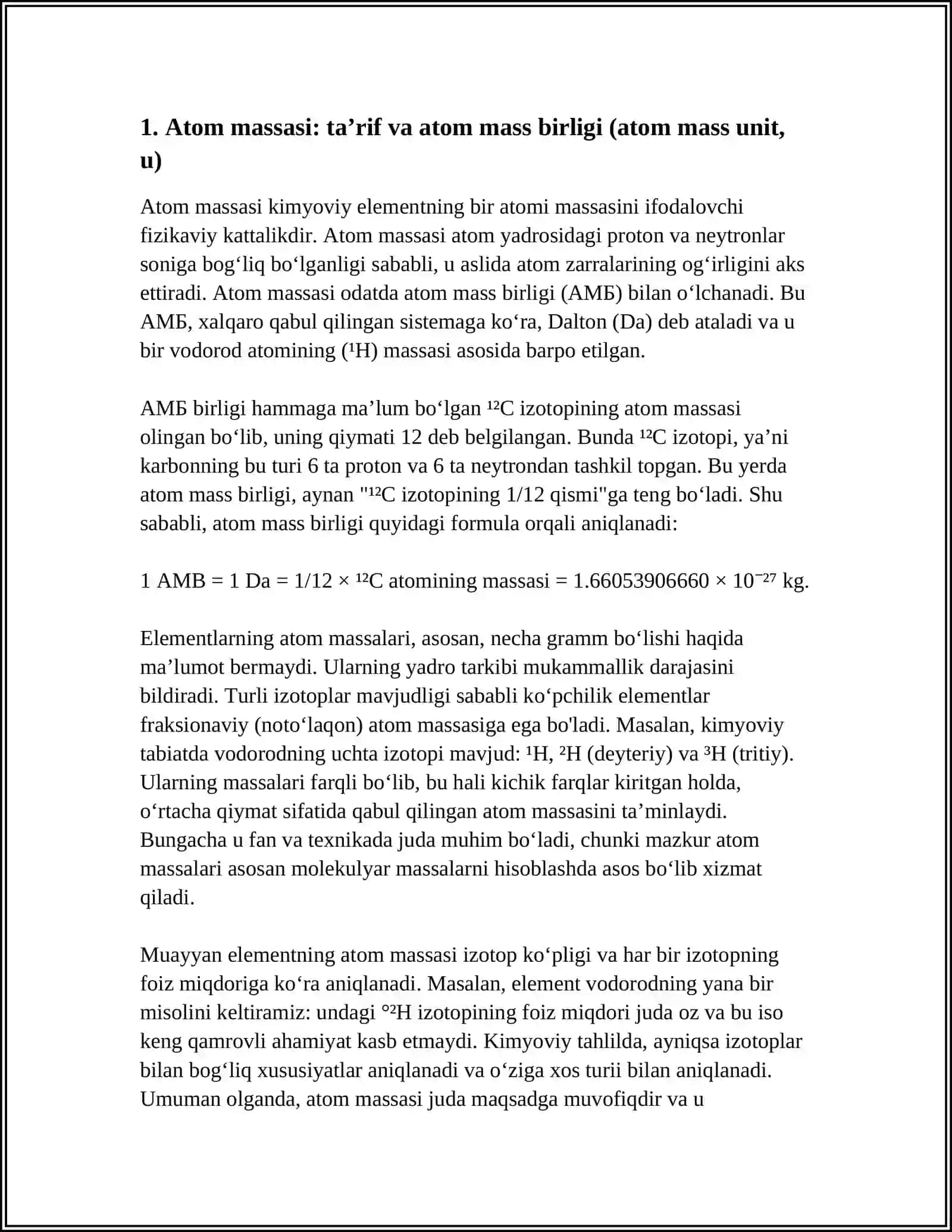 Atom Massasi, Molekulyar Massasi, Modda Miqdori va Allotropiya 4