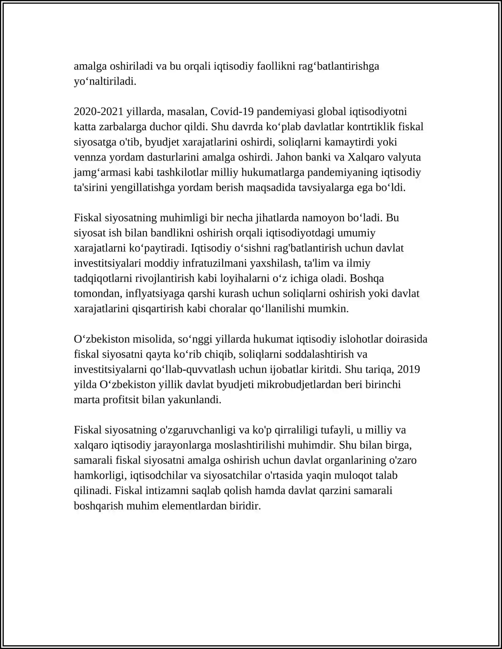 FISKAL SIYOSAT: BUDJET DEFITSITI VA DAVLAT QARZI 4