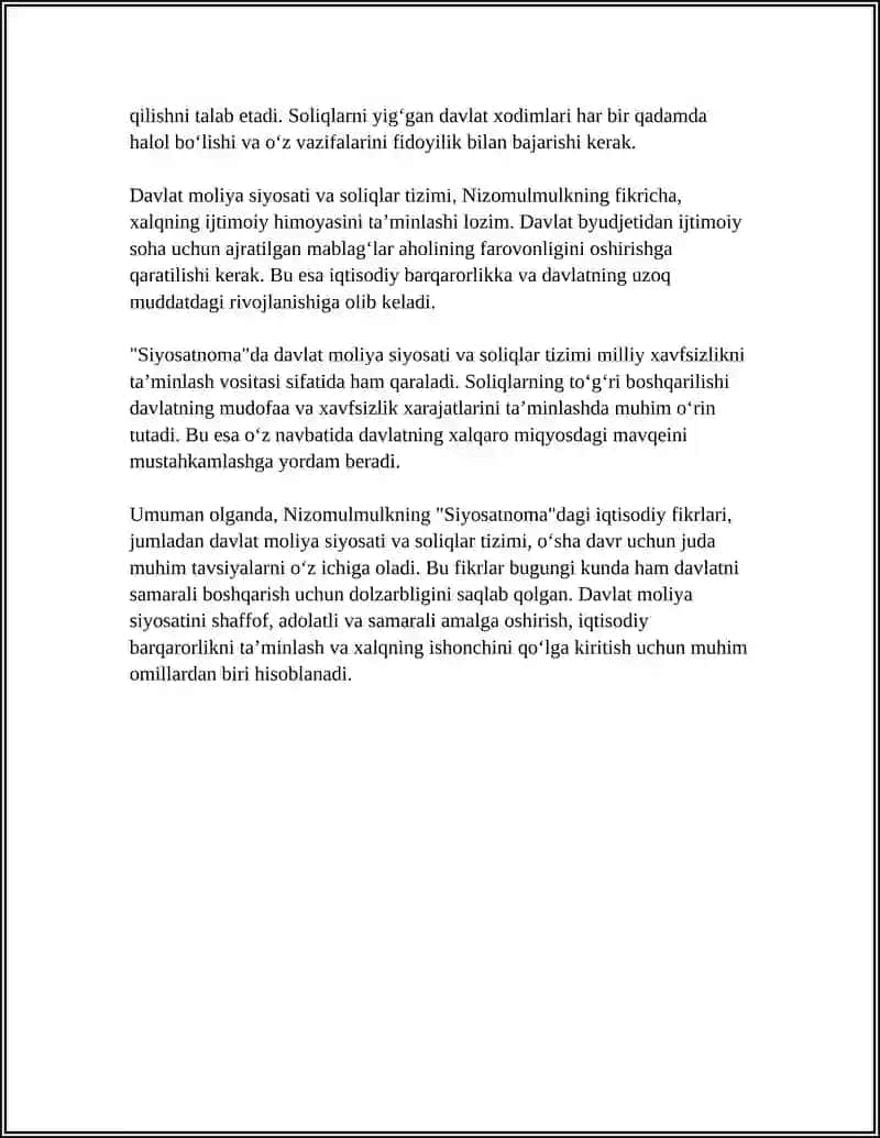 Nizomulmulknig "Siyosatnoma" asaridagi iqtisodiy fikrlar 4