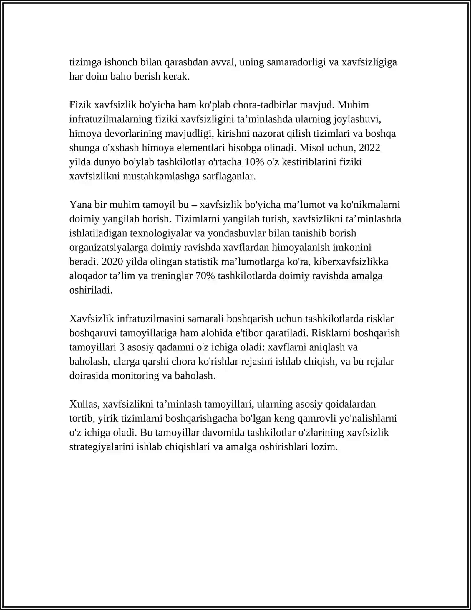 XAVSIZLIKNI TA’MINLASH TAMOYILLARI VA USLUBLARINI TAHLIL QILISH 4