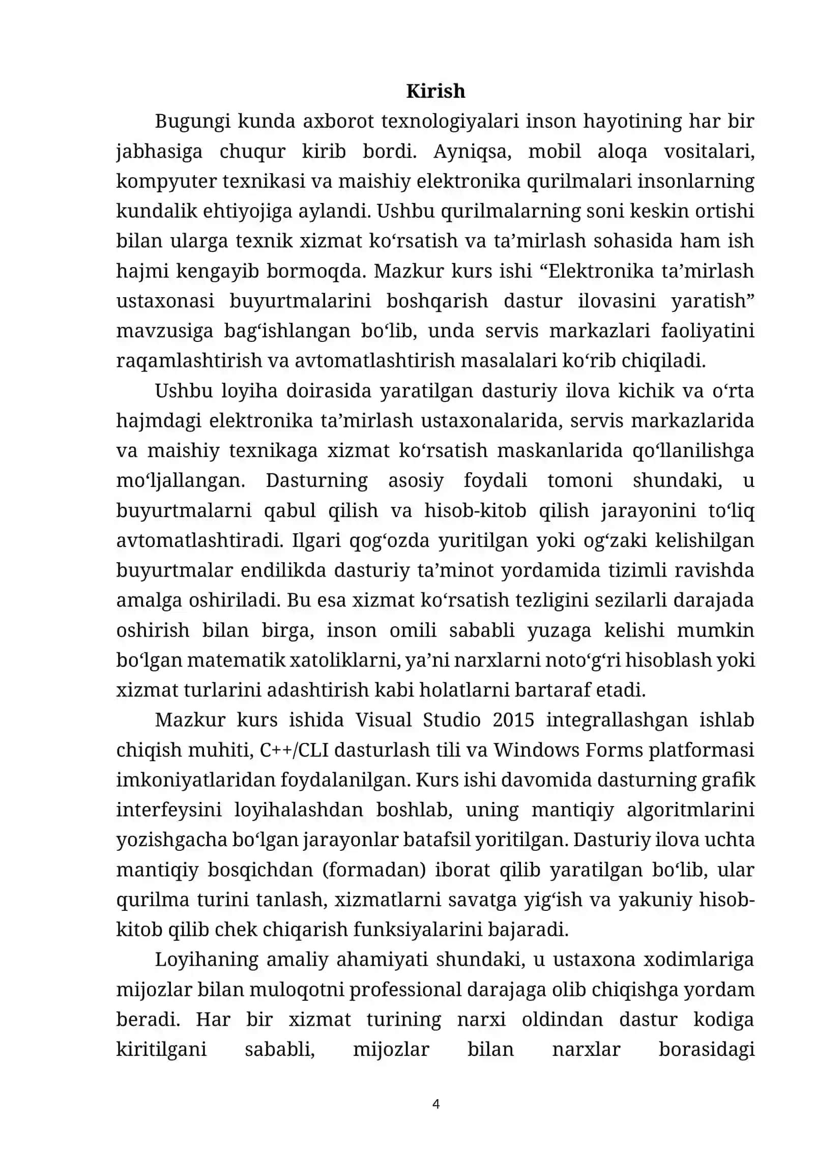 Elektronika ta’mirlash ustaxonasi buyurtmalarini boshqarish dastur ilovasini yaratish 4