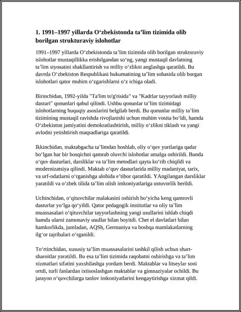 1997-1991 YILLARIDA OʻZBEKISTONDA TAʼLIM TIZIMINI VA PEDAGOGIK FIKRLAR RIVOJI MUSTAQIL OʻZBEKISTON TAʼLIM TIZIMI 4