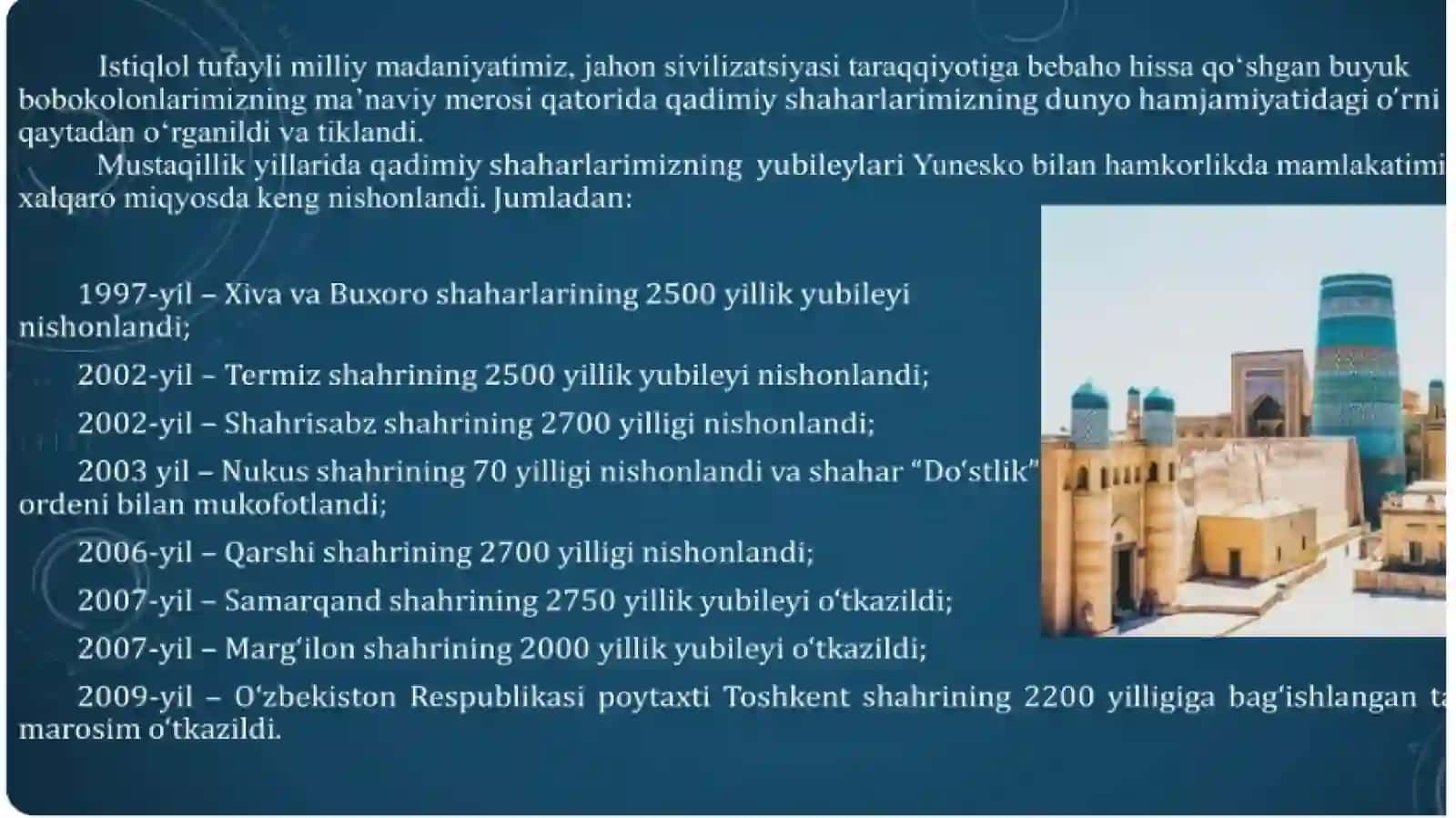 tarixiy shaharlar yubileylarining xalqaro miqyosida keng nishonlanishi 4