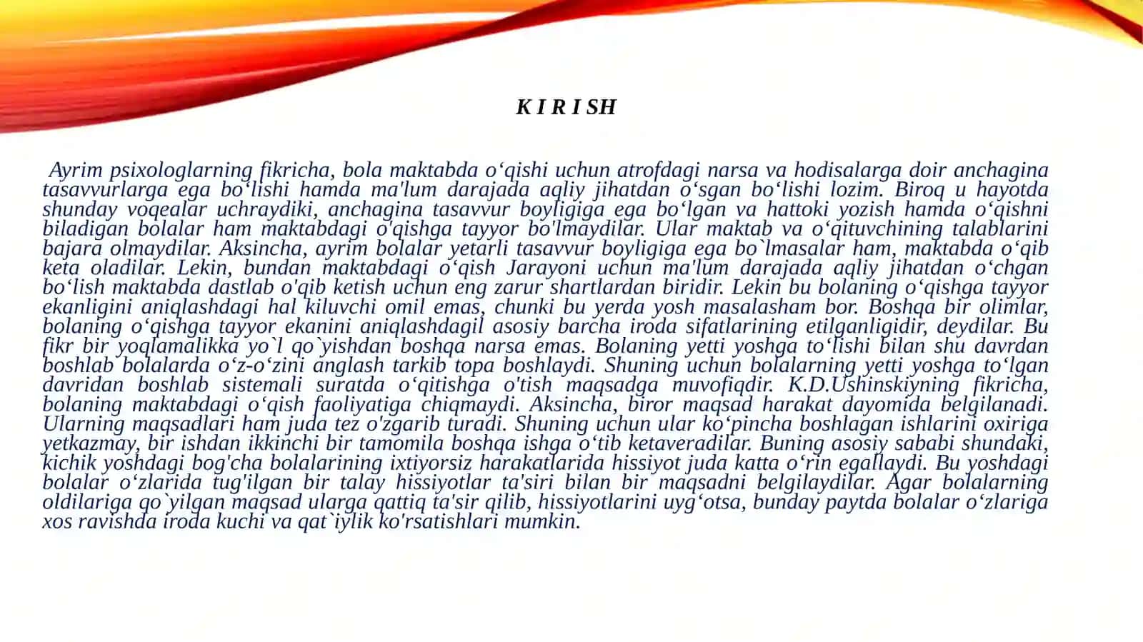 Bolalarning maktab ta’limiga yetukligining me’zonlari. Maktabgacha yosh bolalarning psixik rivojlanishidagi vaziyatlar, psixologik sog’lom va psixologik o’sishni kechikishni sabablari. 4