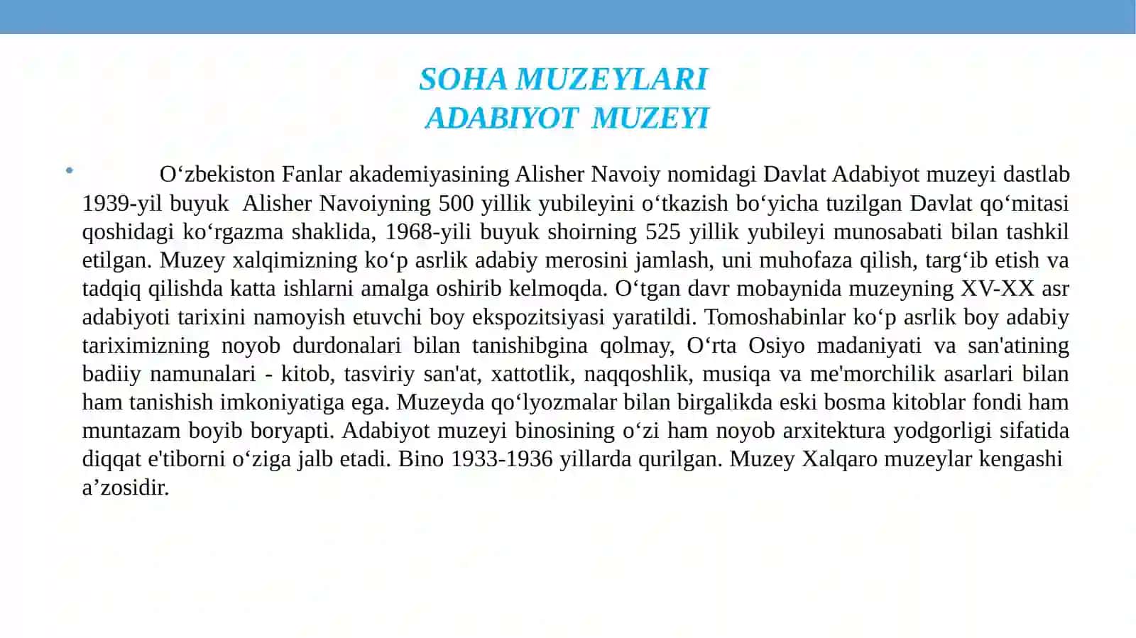 MUZEYLAR – O‘TMISH VAKELAJAK ORASIDAGI KO‘PRIK. SOHAVIY TERMINLAR VA ULARNING QO‘LLANISHI 4