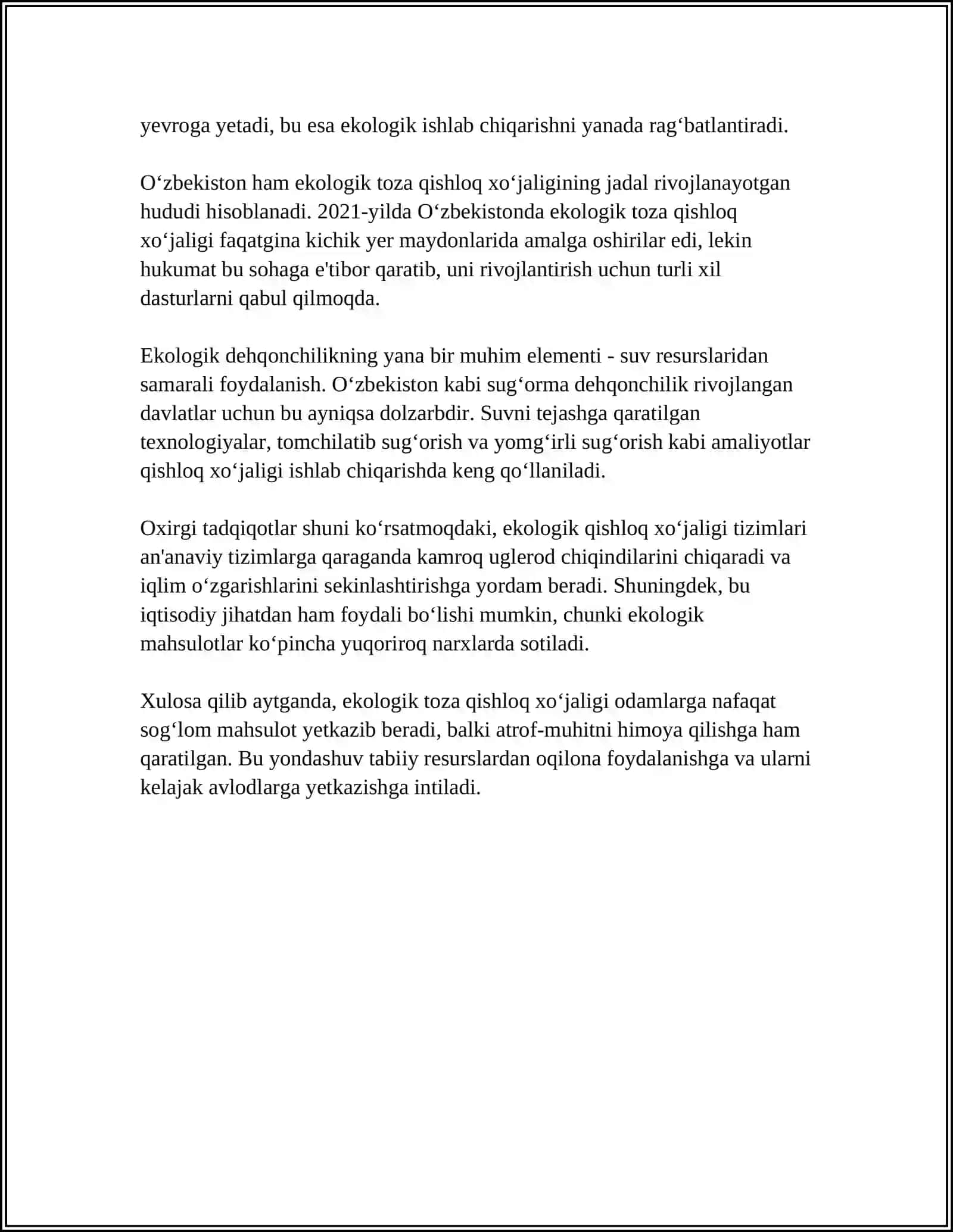 QISHLOQ XO'JALIGIDA EKOLOGIK TOZA MAHSULOT YETISHTIRISH TEXNALOGIYALARI VA MUAMMOLARI 4