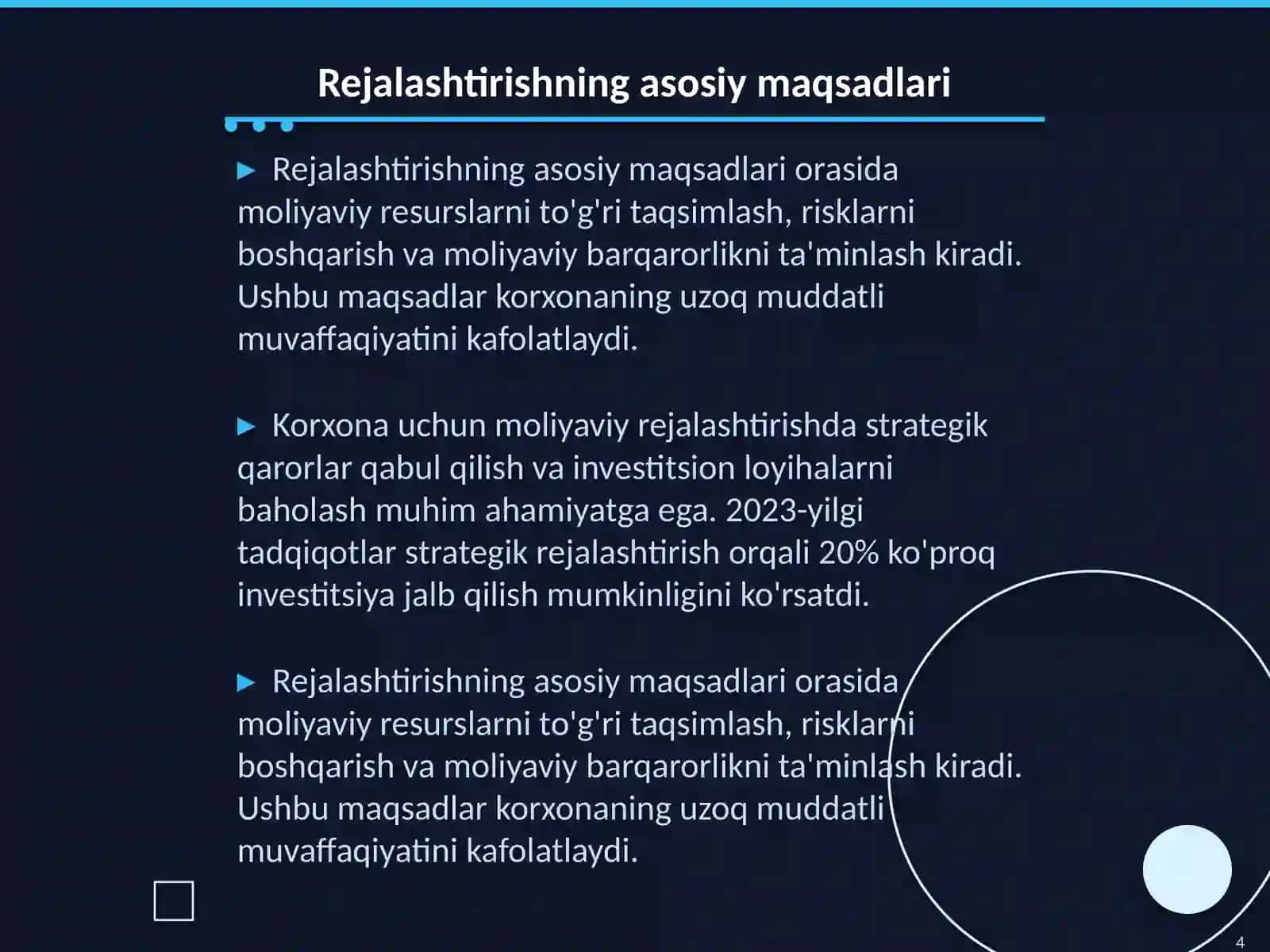 Korxonalarda moliyaviy rejalashtirish va byudjetlashtirish 4