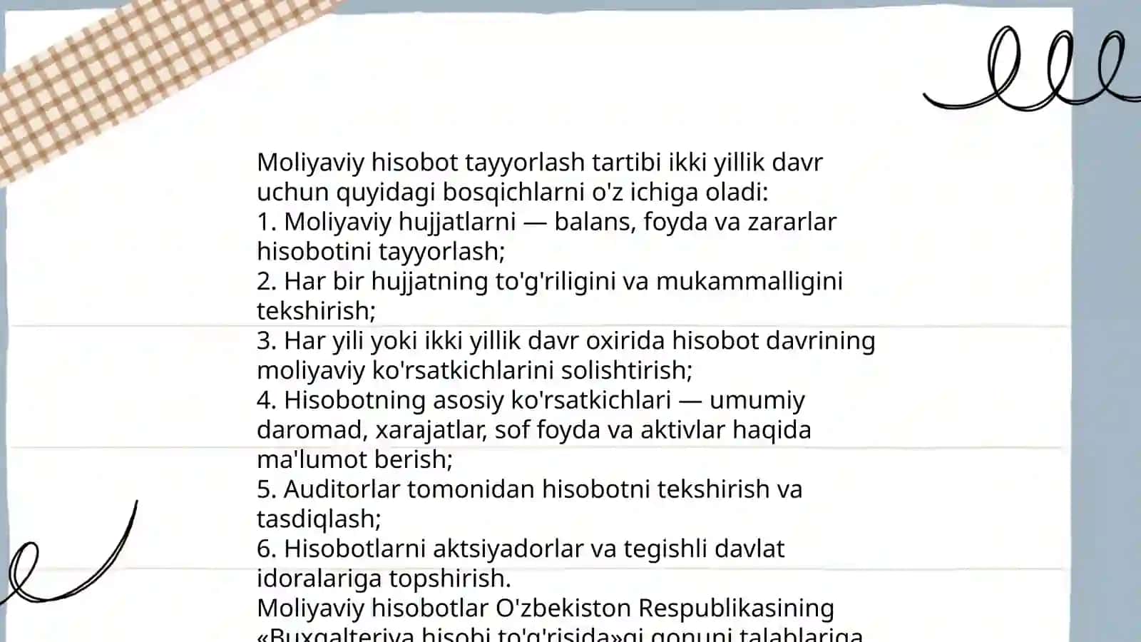Choraklik va yillik moliyaviy hisobotlarni tayyorlash va taqdim etish tartibi buxgalteriyada 4