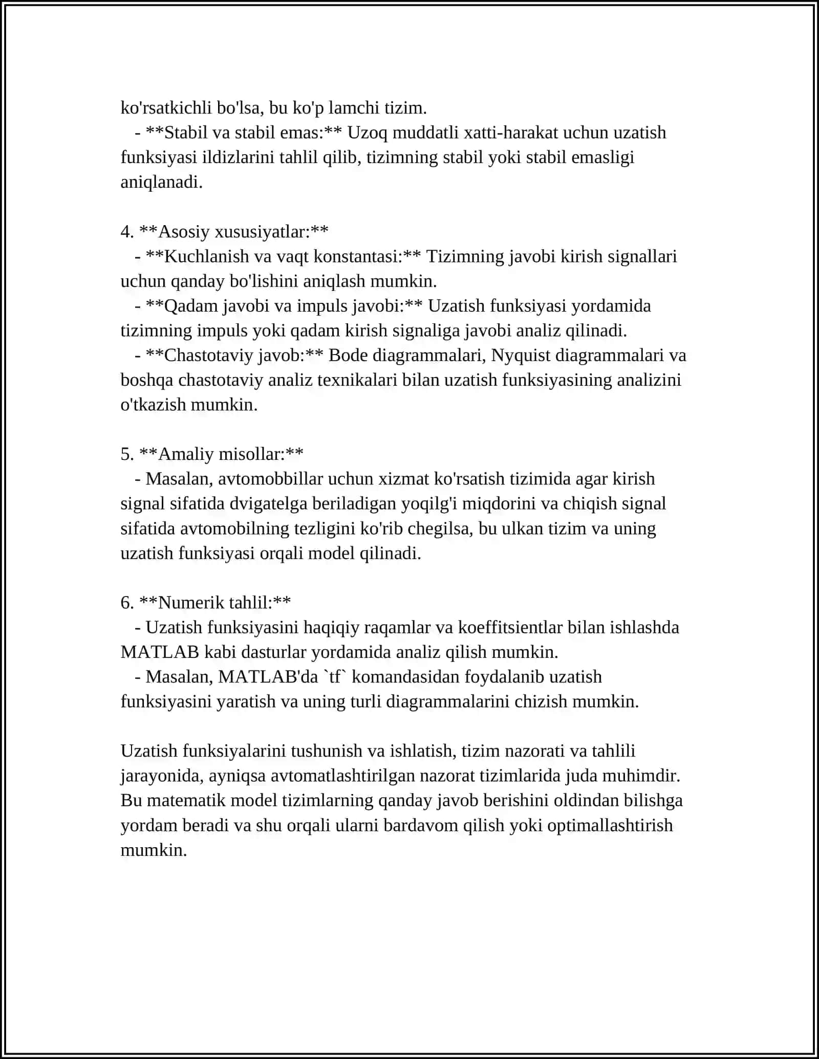 OBEKTNING CHASTOTALI XARAKTERISTIKALARI BO'YICHA UZATISH FUNKSIYASINI UZATISH 4