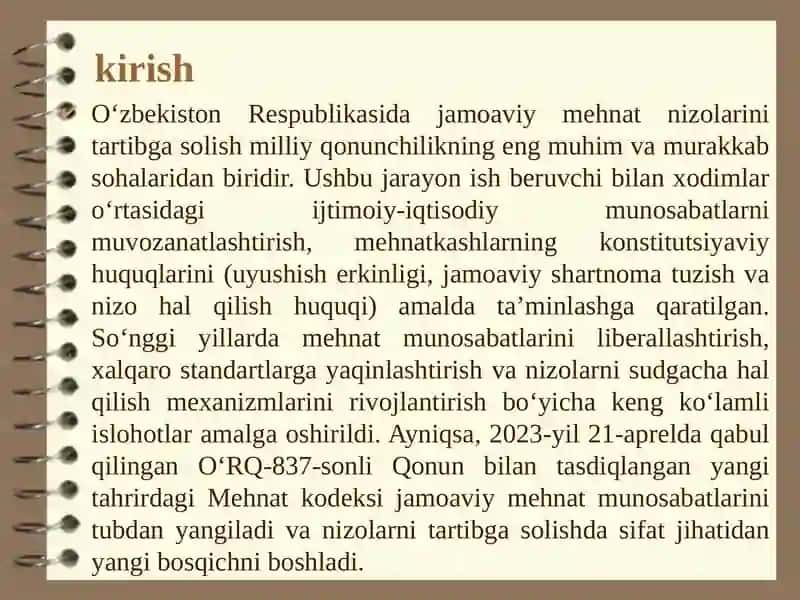 Jamoaviy mehnat nizolarini mediatr ishtirokida haletish (tartibga solish) 4