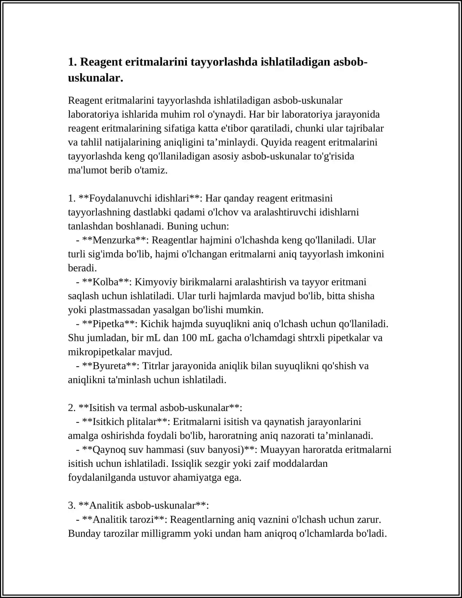 REAGENT ERITMALARNI TAYYORLASH VA UNI TINDIRGICHGA YUBORISHDA QO'LLANILADIGAN USKUNALARINING ISHLASH TEXNALOGIYASINI O'RGANISH 4