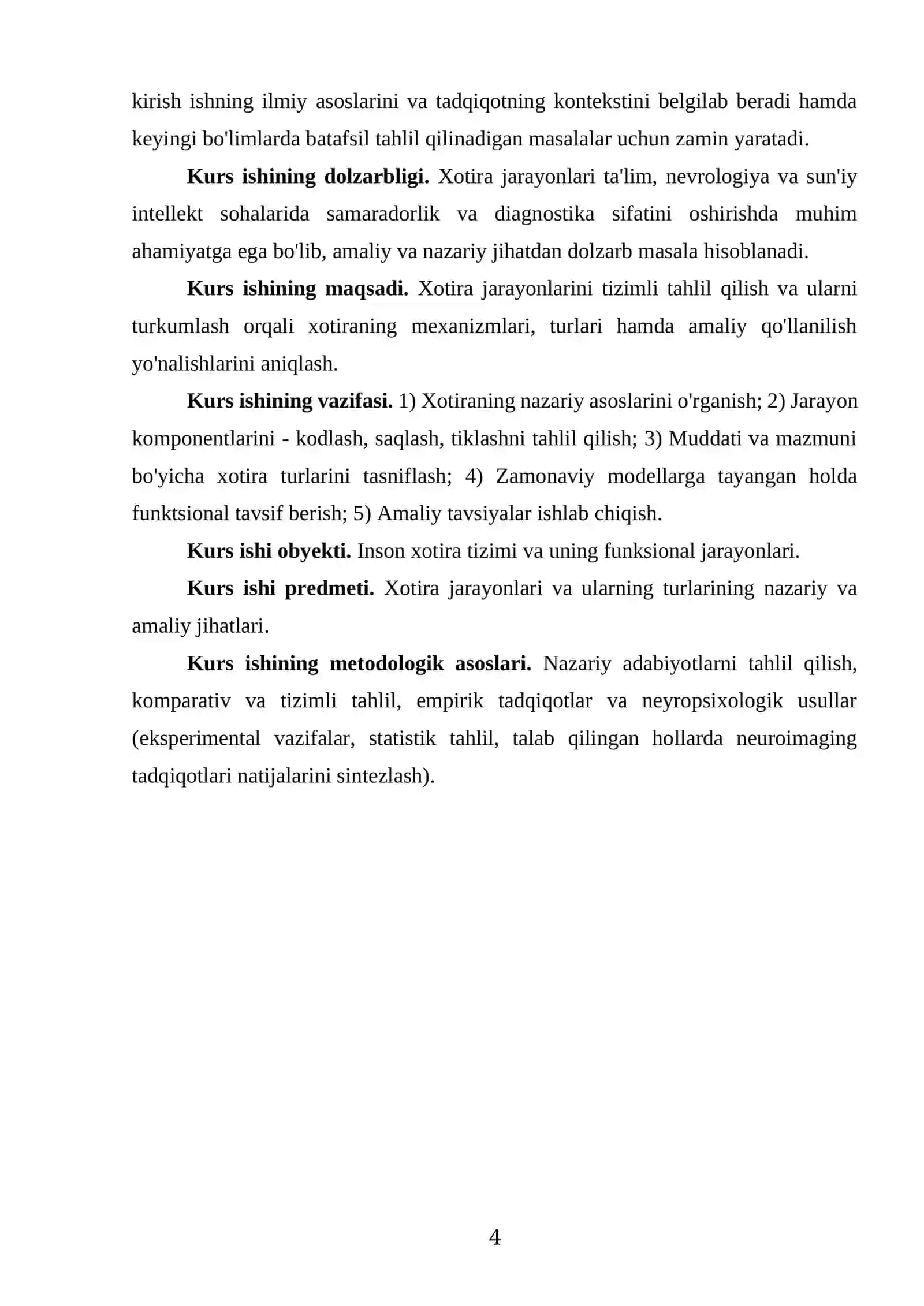KURS ISHI "XOTIRA JARAYONLARI VA TURLARI" 4