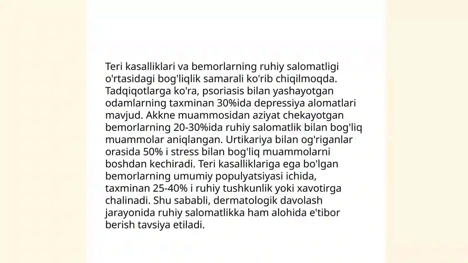 Teri kasalliklari bilan xastalangan bemorlarning psixologik xususiyatlari 4