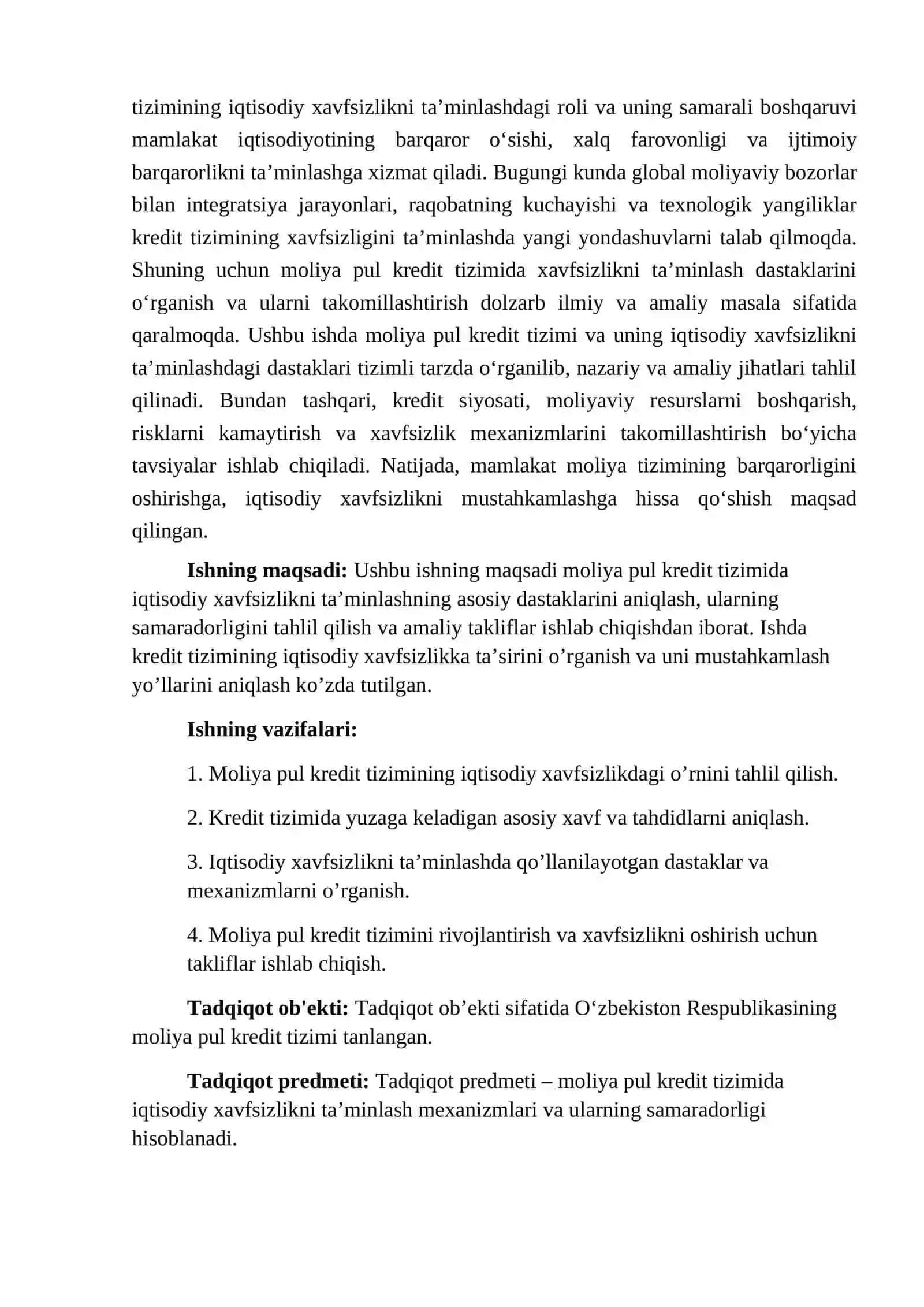 "Moliya pul kridit tizimida iqtisodiy xavfsizlikni ta’minlash dastaklari" 4