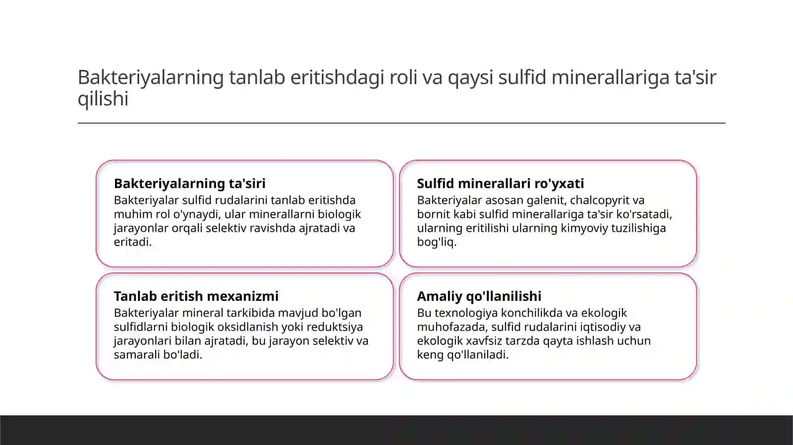 Bakteriyalarning sulfid rudalarini tanlab eritish 4