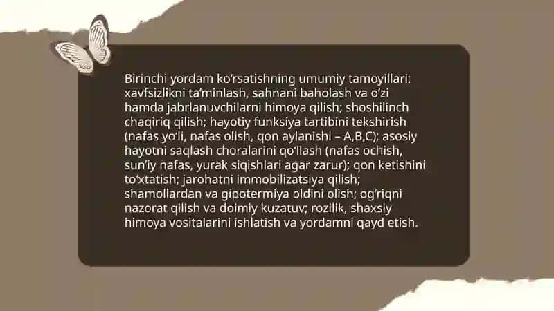 Birinchi tibbiy yordamning ahamiyati va uni bajarishning umumiy qoidalari 4