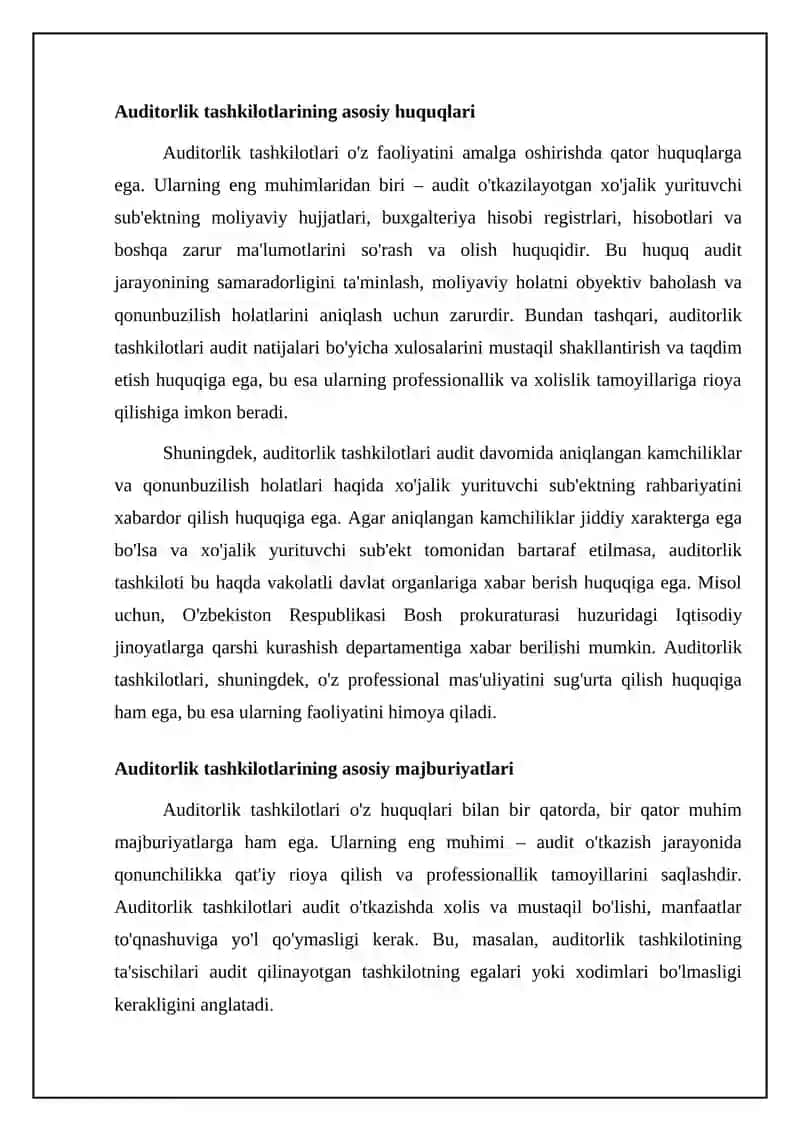 Auditorlik tashkilotlarining huquq va majburiyatlari 4