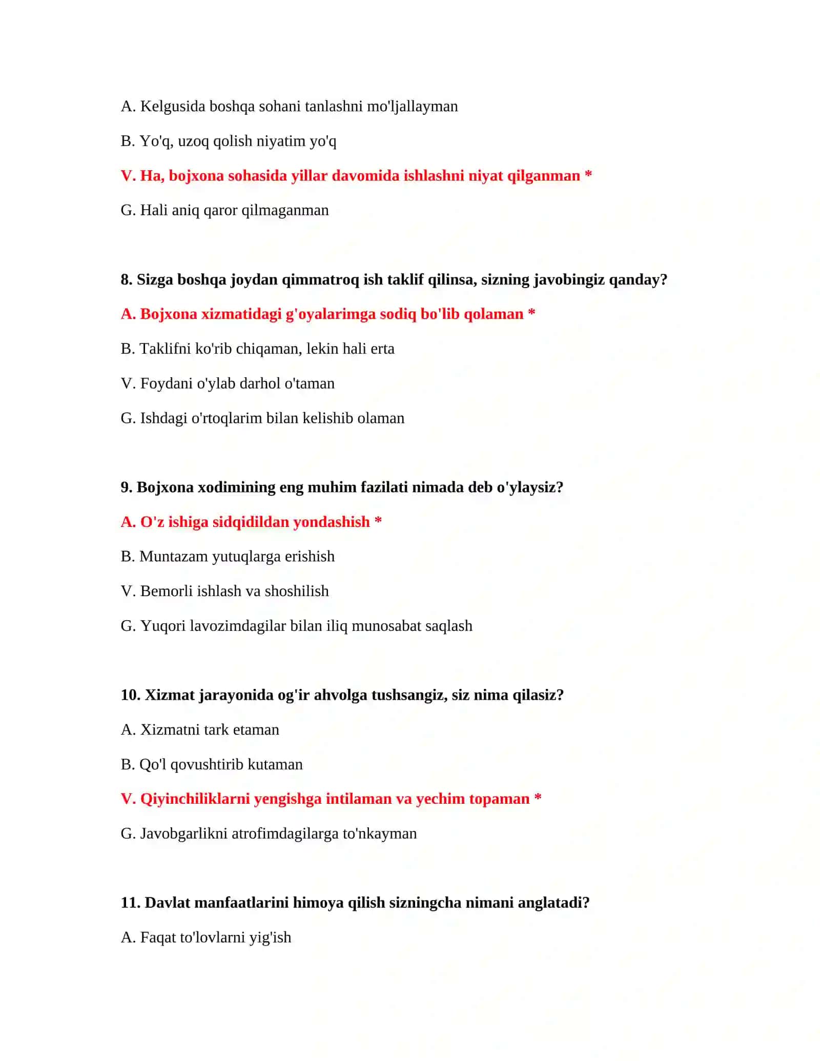 BOJXONA XIZMATI IMTIHONI - TEST SAVOLLARI VA JAVOBLARI 4