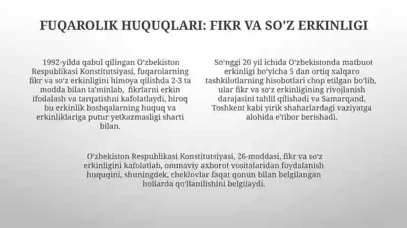 Fuqarolarning huquq va erkinliklarining konstitutsitada kafolatlanishi hamda fuqarolarning burchlari 4