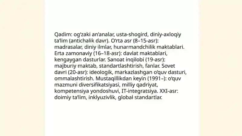 Ta'lim Mazmunining Belgilanishi va Uning Tarixiy Xarakterlari 4