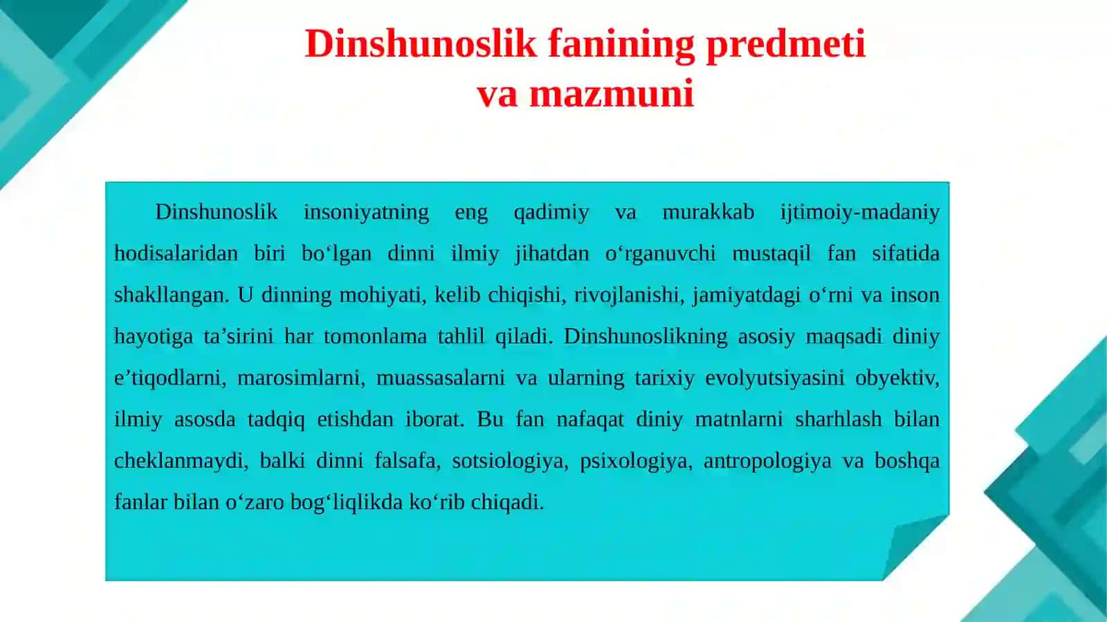 Dinshunoslik fanning maqsadi va vazifalari 4