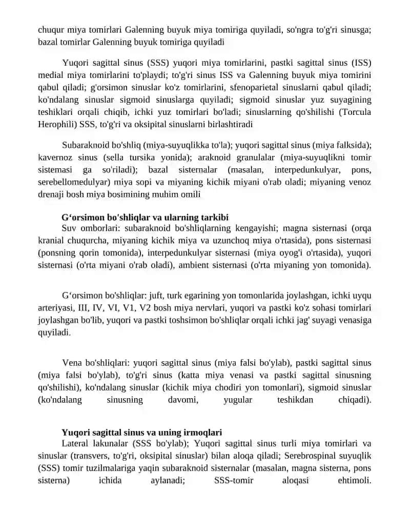 Bosh miya pardalarining vena bo‘shliqlari va sisternalari 4