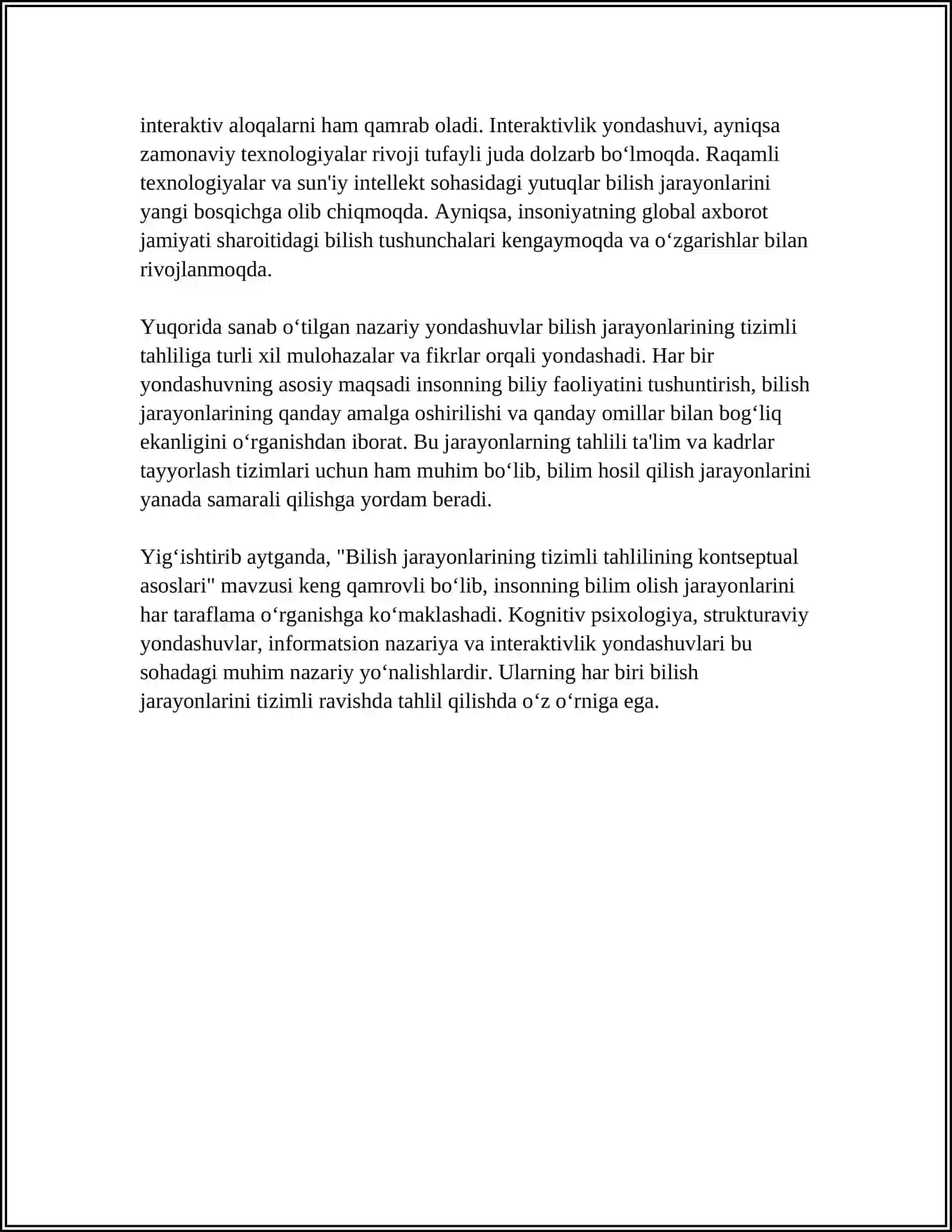 BILISH JARAYONLARINING TIZIMLI TAHLILI: NAZARIY YONDASHUVLAR 4