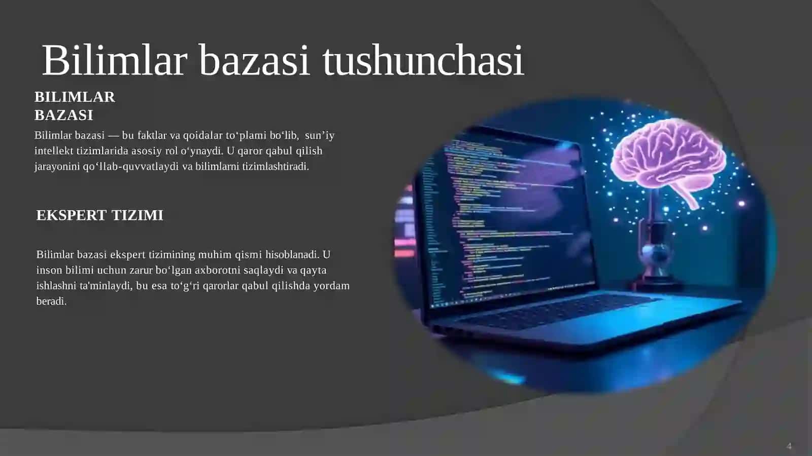 Bilimlar bazasi va bilimlarni namoyish qilish modellari tahlili.  Suniy intelikt fanidan  Taqdimot 4