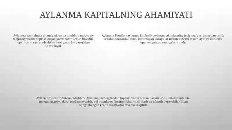 Aylanma Fondlar Va Aylanish Tezlantirish Yo'nalishlari 4
