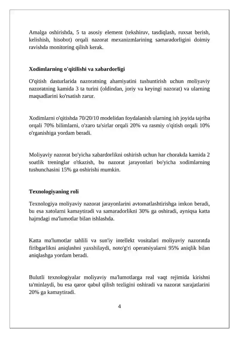 Moliyaviy nazorat tizimliligini nazorat samaradorligini oshirishdagi ahamiyat 4