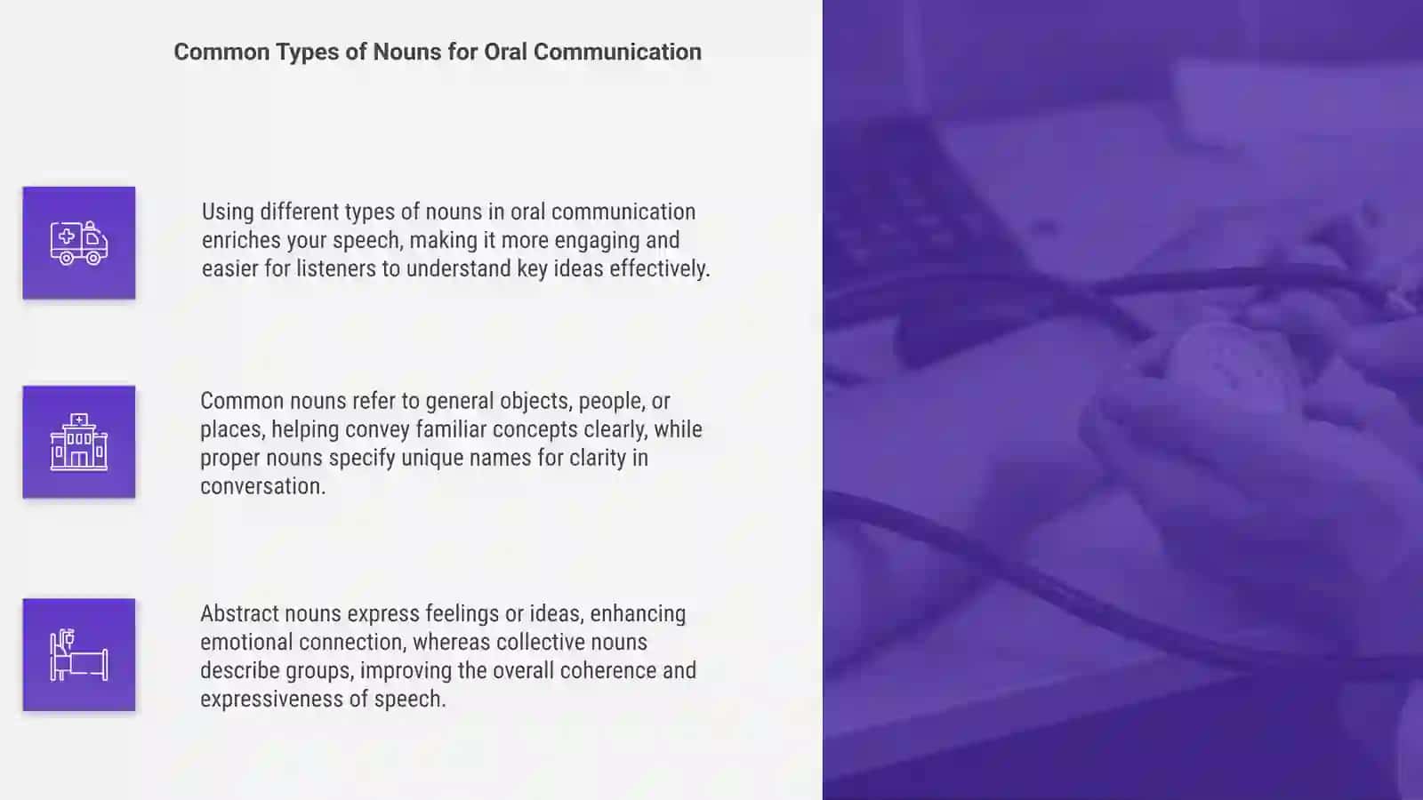 Using different types of nouns in oral communication 4