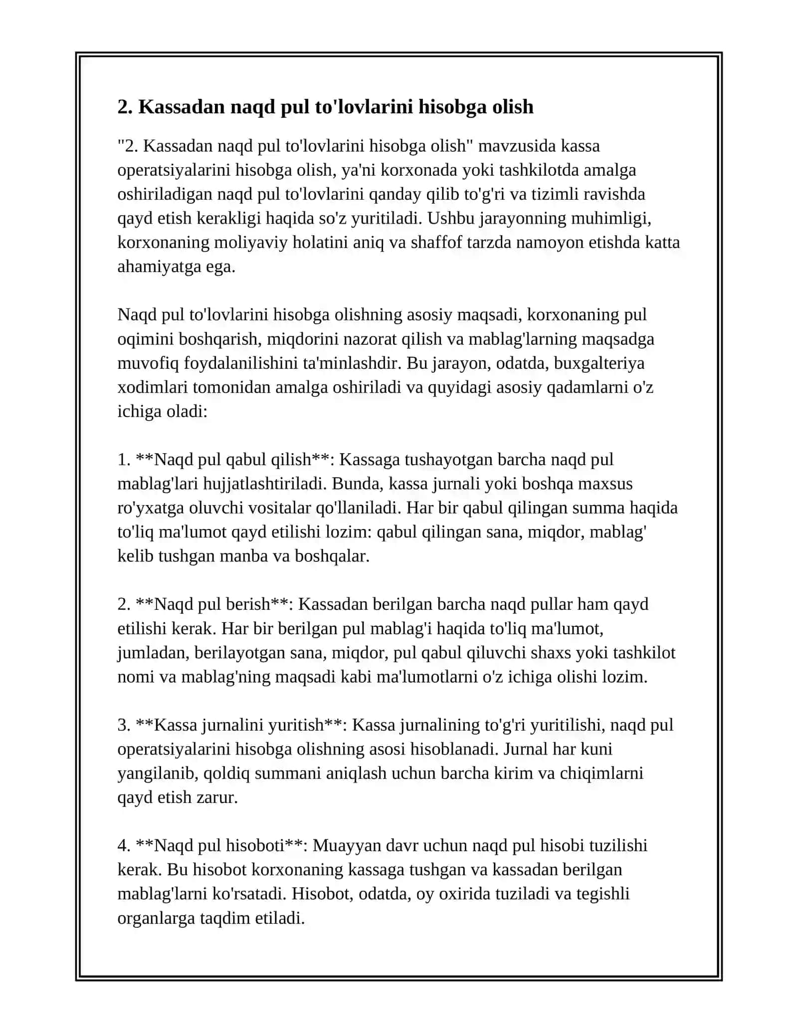 KASSA OPERATSIYALARINI HISOBGA OLISH 4