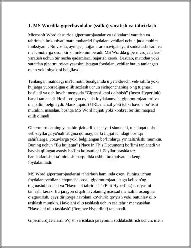 MS WORD DASTURIDA TEZARAUSLAR SSILKA VA SNOSKA BILAN ISHLASH 4