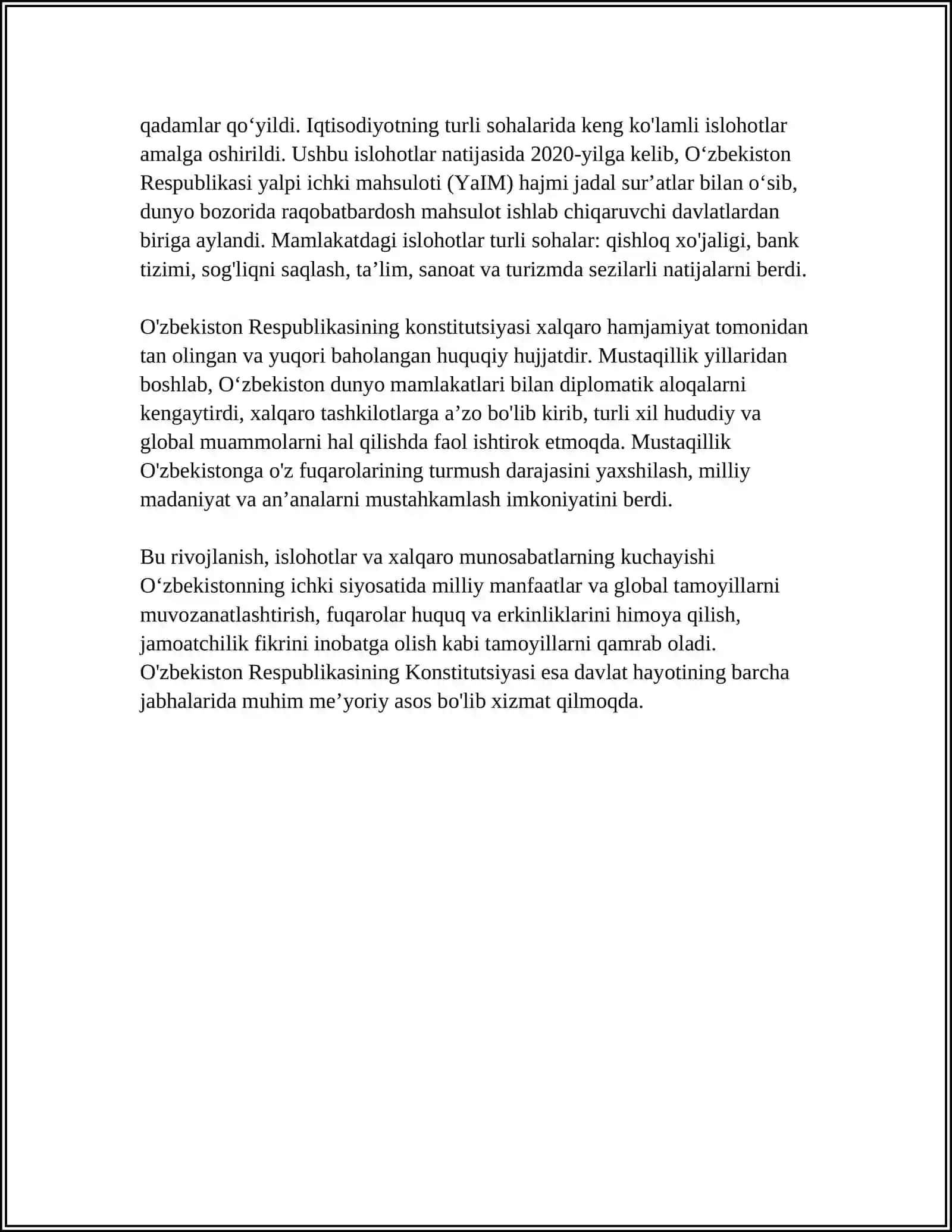 OʻZBEKISTON RESPUBLIKASI KONSTITUTSIYASINING QABUL QILINISHI VA UNING AHAMIYATI 4