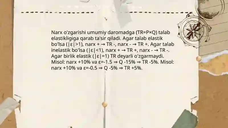 Sotuvchi daromadini talab elastikligi koʻra tahlil qilish 4