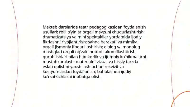 Teatr pedagogikasi imkoniyatlaridan foydalanish 4